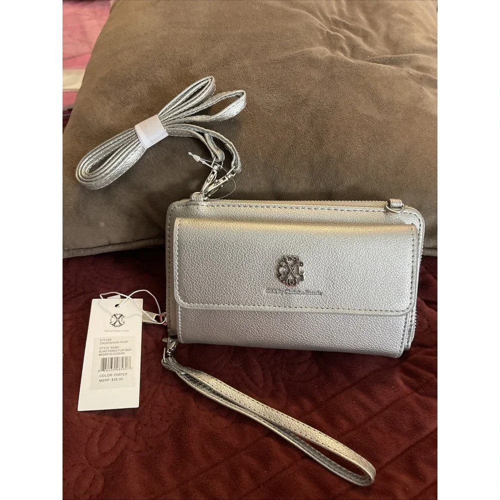 NWT Gift CXL Christian Lacroix‎ Blake Pewter Pebble Flap Snap Magnetic Closure